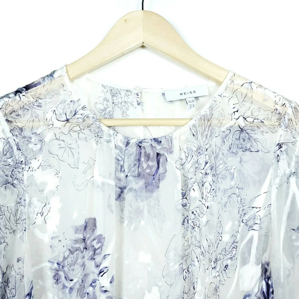 Reiss Floral Maxi Dress in White and Blue - Picture 2 of 8